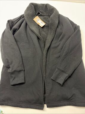 Eddie Bauer Cozy Black Sherpa-Lined Open Cardigan